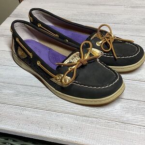 Sperry Women's Black and Gold Loafers